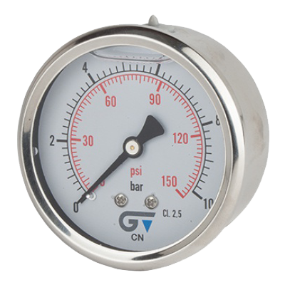 MANOMETRE 0-10 BARS Ø63MM INOX/LAITON G1/4", AVEC GLYCERINE, AXIAL