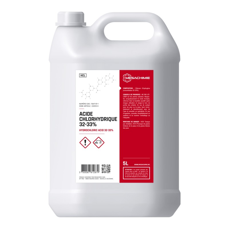 ACIDE CHLORHYDRIQUE 32/33% TECHNIQUE BIDON 5L ACIDE CHLORHYDRIQUE 32/33% TECHNIQUE BIDON 5L