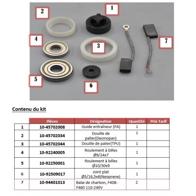 Kit de pièces de rechange complet F 457 EL FLUX