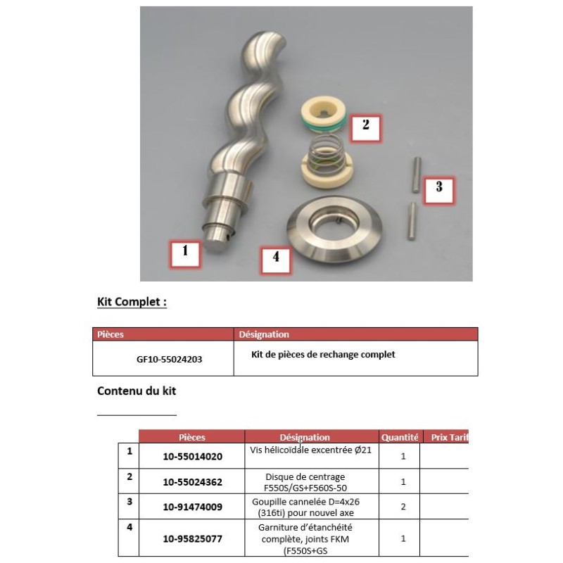 Kit de pièces de rechange complet F 550 GS-50/21-FKM TW/GW FLUX Kit de pièces de rechange complet F 550 GS-50/21-FKM TW/GW FLUX