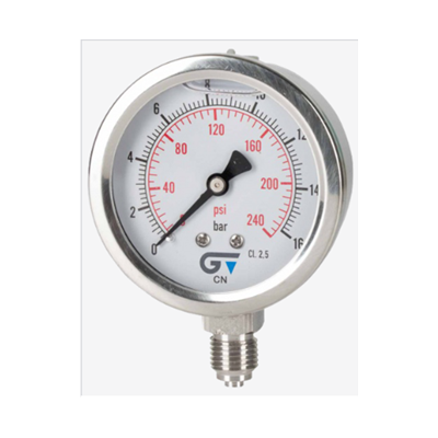 MANOMETRE 0-10 BARS Ø63MM INOX/INOX G1/4', AVEC GLYCERINE