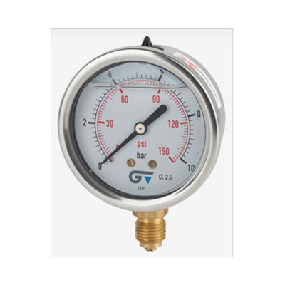 MANOMETRE 0-10 BARS Ø63MM INOX/LAITON G1/4', AVEC GLYCERINE, RADIAL