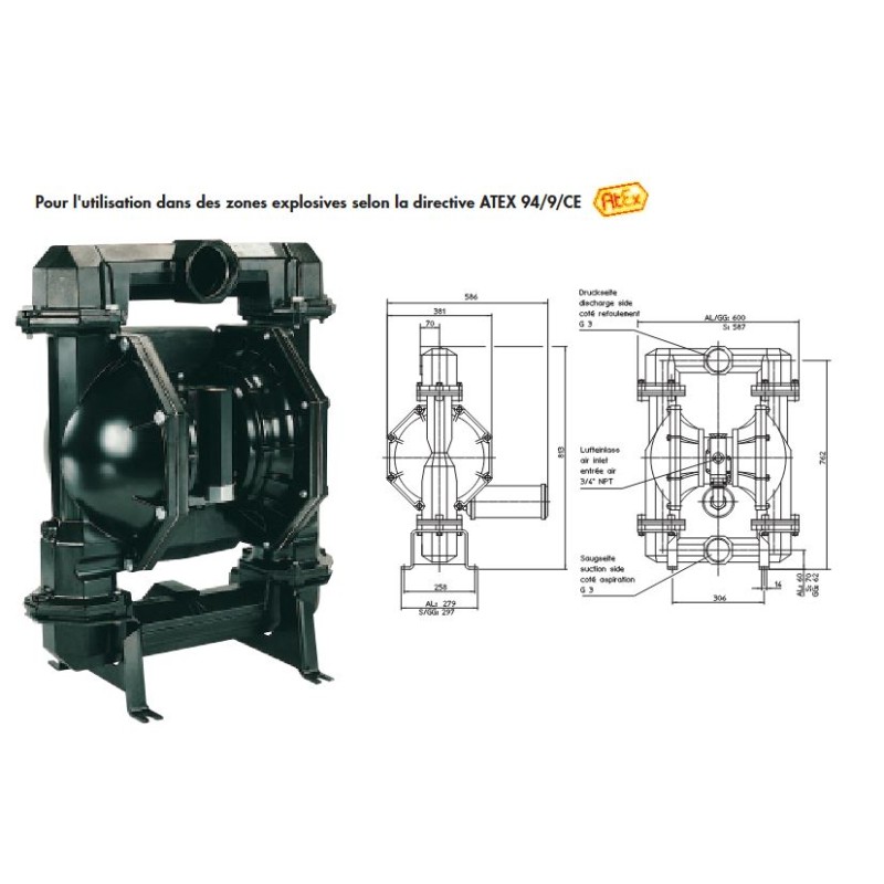 POMPE A MEMBRANE PNEUMATIQUE ATEX FDM 80 AL/TT