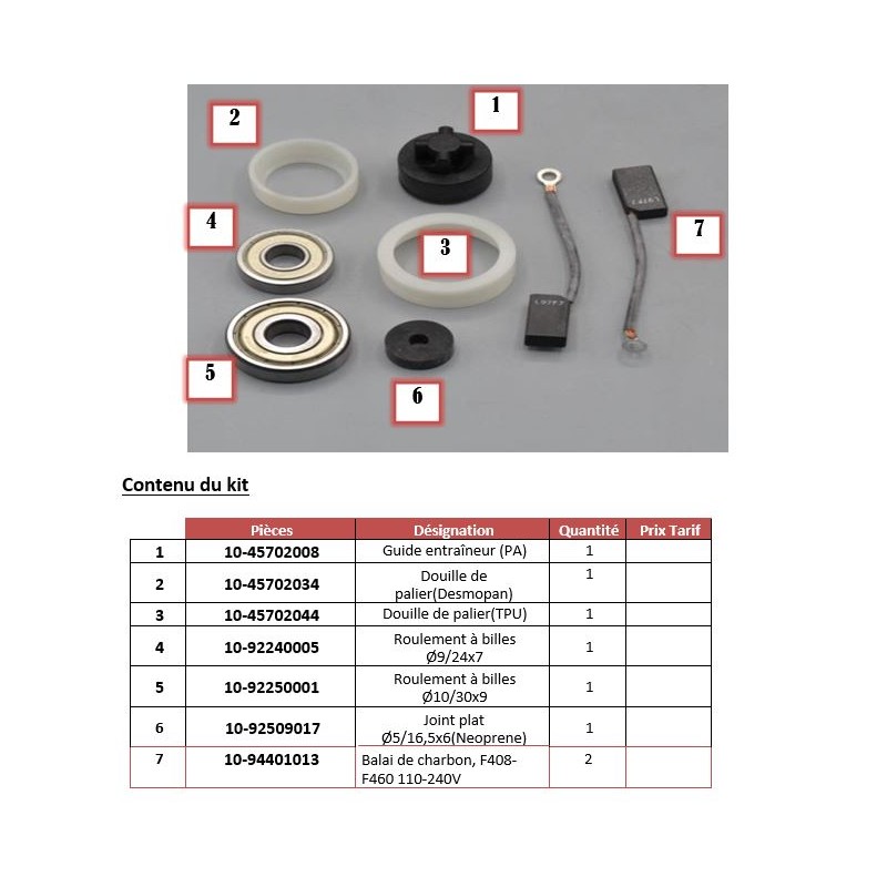Kit de pièces de rechange complet F 457 EL FLUX