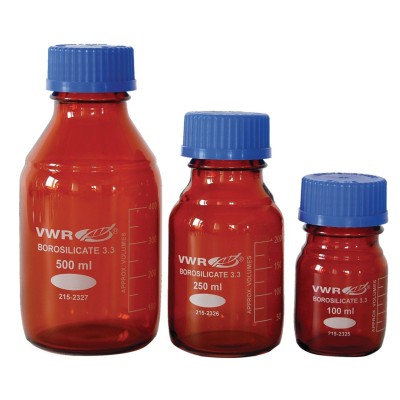 FLACON 1L VERRE AMBRE AVEC BOUCHON BLEU VWR COLLECTION