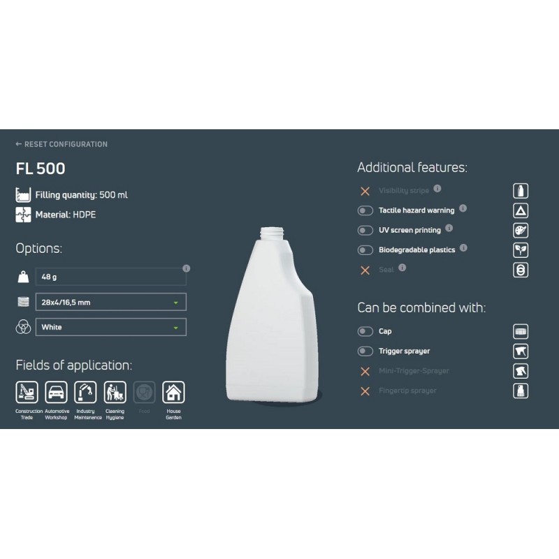 PULVERISATEUR A GACHETTE K1 27x4/14.2mm + BOUTEILLE PLATE 500ML