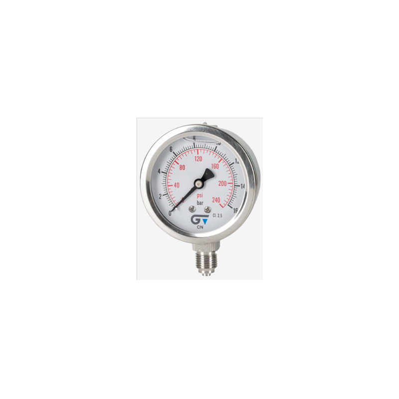 MANOMETRE 0-10 BARS Ø63MM INOX/INOX G1/4', AVEC GLYCERINE