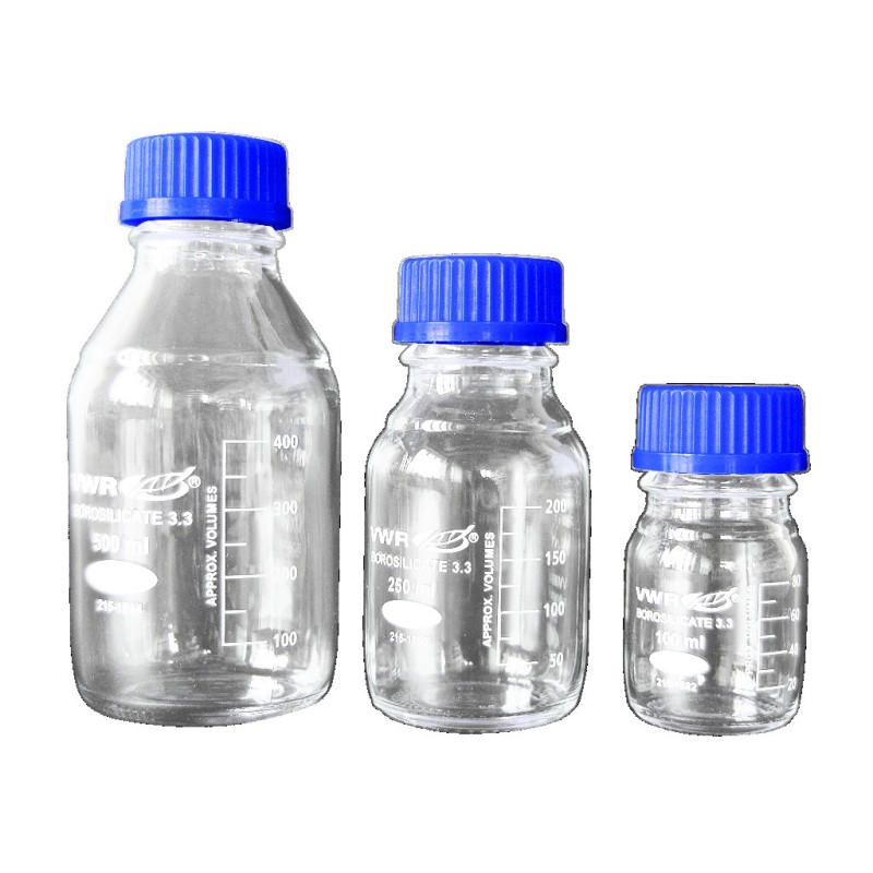 FLACON 100ML VERRE BOUCHON BLEU PP PK10 VWR COLLECTION