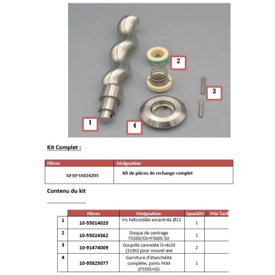 Kit de pièces de rechange complet F 550 GS-50/21-FKM TW/GW FLUX